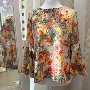 Elegant Paisley Women's Blouse in Orange and Cream